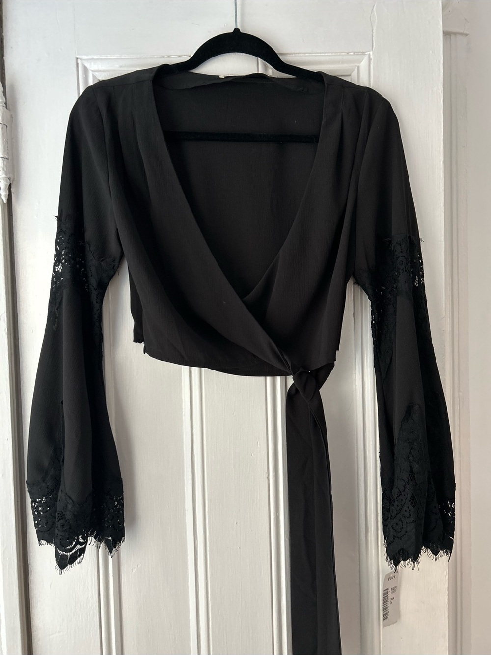 Mustard Seed | Black Lace Bell Sleeve Wrap Top